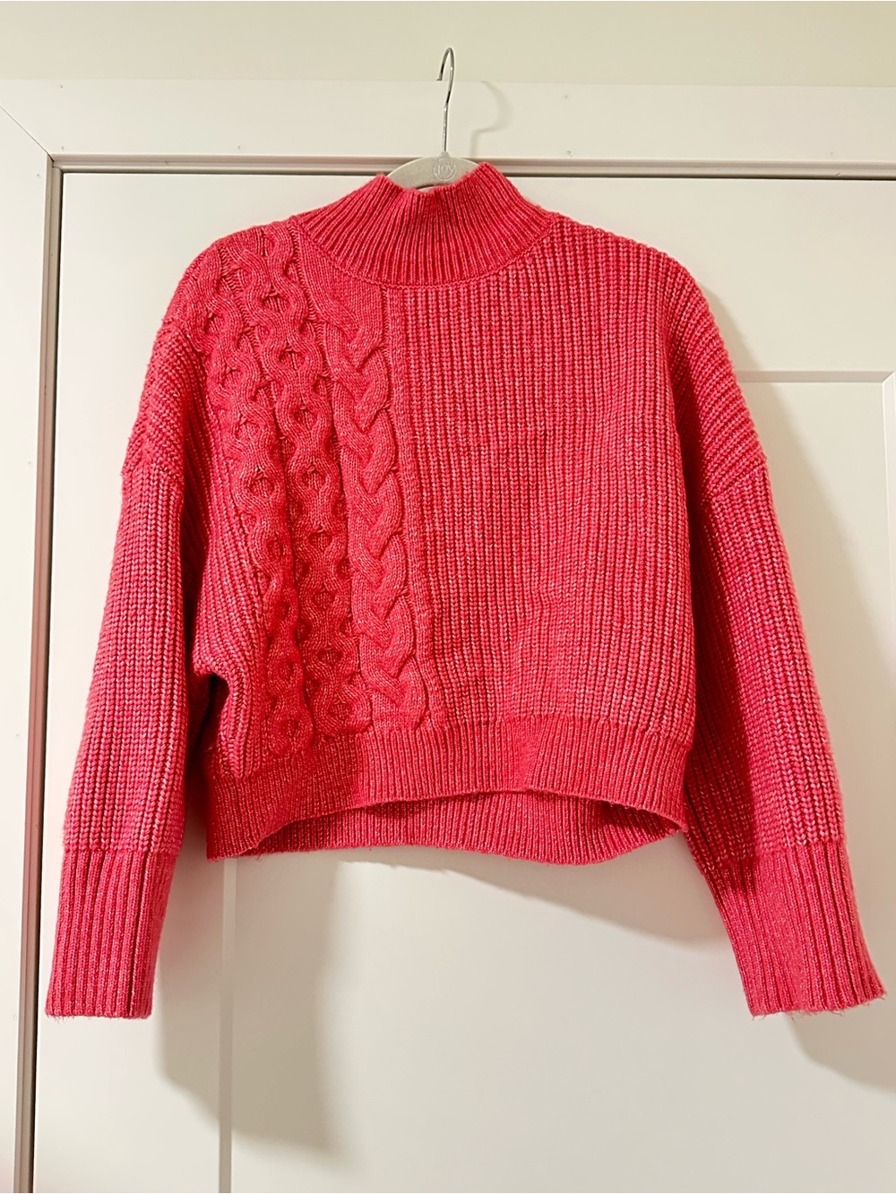 Express Pink Cable-Panel Mock Neck Sweater